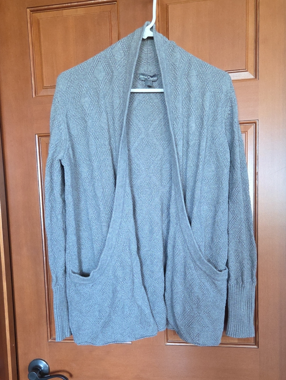Market & Spruce Light Gray Open-Front Knit Cardigan L PP24 L27